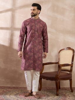 ETHNIC BAY - Purple Silk Blend Abstract Straight Kurta