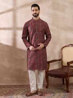 ETHNIC BAY - Maroon Silk Blend Abstract Straight Kurta