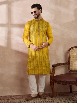 ETHNIC BAY - Yellow Silk Blend Embroidered Straight Kurta