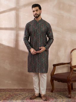 ETHNIC BAY - Green Silk Blend Abstract Straight Kurta