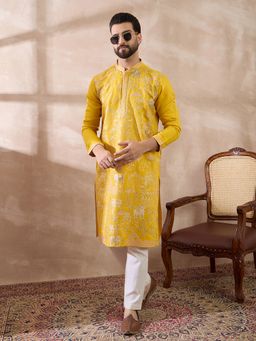 ETHNIC BAY - Yellow Silk Blend Embroidered Straight Kurta