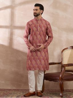 ETHNIC BAY - Pink Silk Blend Abstract Straight Kurta