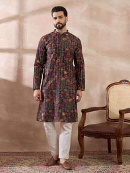ETHNIC BAY - Black Silk Blend Embroidered Straight Kurta