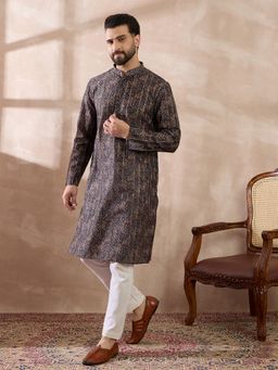 ETHNIC BAY - Black Silk Blend Abstract Straight Kurta