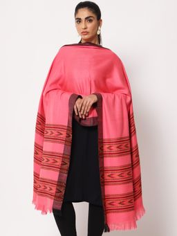 Zamour - Kullu Himalayan Printed Woven Border Pink Shawl