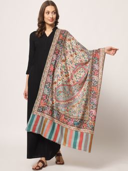 Zamour - Kalamkari Hand Embroidered Pure Wool Off White Stole