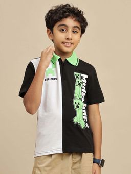 Kidsville - Multi-Color Official Minecraft Printed Regular Fit Polo T-Shirt