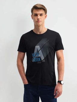 Arrow Newyork - Black Printed Round Neck T-Shirt