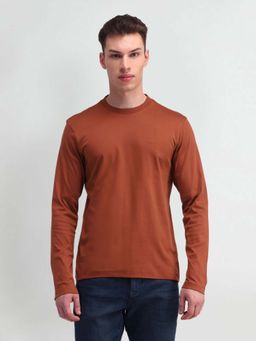 Arrow - Orange Solid Ribbed Round Neck T-Shirt