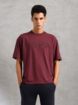 U.S. POLO ASSN. - Maroon Cotton Solid Round Neck Comfort Fit T-shirt