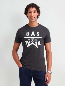 U.S. Polo Assn. Denim Co. - Grey Cotton Printed Muscle Fit T-shirt
