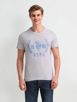 U.S. Polo Assn. Denim Co. - Grey Cotton Printed Muscle Fit T-shirt