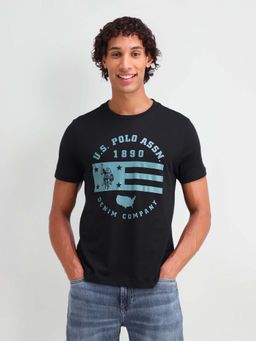 U.S. Polo Assn. Denim Co. - Black Cotton Printed Cotton T-shirt