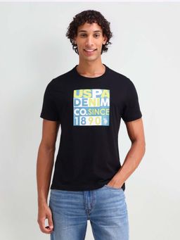 U.S. Polo Assn. Denim Co. - Black Cotton Printed Muscle Fit T-shirt