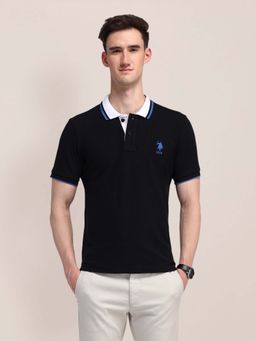 U.S. POLO ASSN. - Black Solid Slim Fit Polo T-shirt