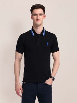 U.S. POLO ASSN. - Black Solid Slim Fit Polo T-shirt