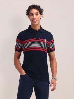 U.S. POLO ASSN. - Navy Blue Horizontal Striped Slim Fit Polo T-shirt