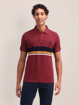 U.S. POLO ASSN. - Maroon Horizontal Striped Slim Fit Polo T-shirt