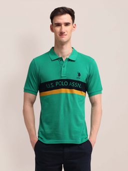 U.S. POLO ASSN. - Green Horizontal Striped Cotton Polo T-shirt
