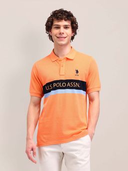 U.S. POLO ASSN. - Orange Horizontal Striped Slim Fit Polo T-shirt