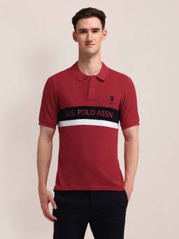 U.S. POLO ASSN. - Red Horizontal Striped Slim Fit Polo T-shirt