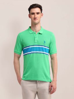 U.S. POLO ASSN. - Green Horizontal Striped Cotton Polo T-shirt
