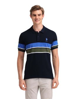 U.S. POLO ASSN. - Navy Blue Horizontal Striped Cotton Polo T-shirt