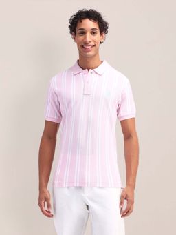 U.S. POLO ASSN. - Pink Vertical Striped Slim Fit Polo T-shirt