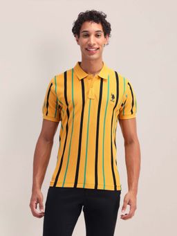 U.S. POLO ASSN. - Yellow Vertical Striped Slim Fit Polo T-shirt