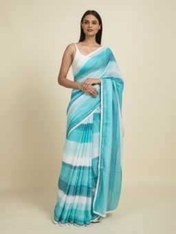 Suta - Grey and White Digital Printed Cotton Saree