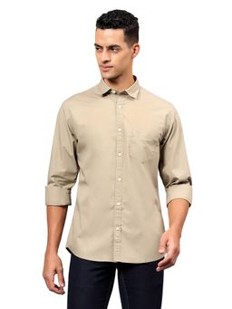 Cantabil - Men Beige Solid Full Sleeves Casual Shirt