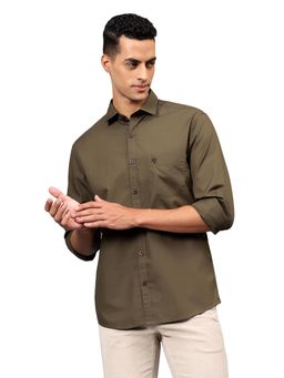 Cantabil - Men Olive Green Solid Full Sleeves Casual Shirt