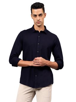 Cantabil - Men Navy Blue Solid Full Sleeves Casual Shirt