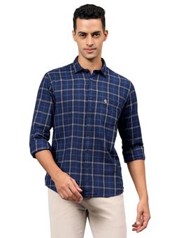 Cantabil - Men Navy Blue Checkered Full Sleeves Casual Shirt