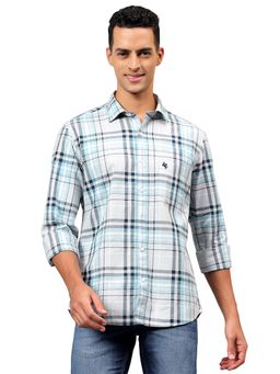 Cantabil - Men Sky Blue Checkered Full Sleeves Casual Shirt