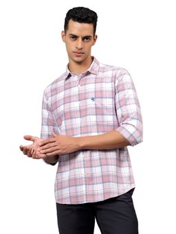 Cantabil - Men Pink Checkered Full Sleeves Casual Shirt