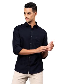 Cantabil - Men Navy Blue Solid Full Sleeves Casual Shirt