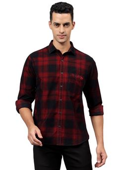 Cantabil - Men Red Checkered Full Sleeves Casual Shirt