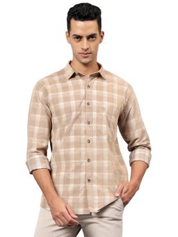 Cantabil - Men Beige Checkered Full Sleeves Casual Shirt