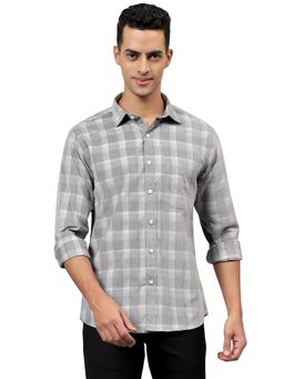 Cantabil - Men Grey Checkered Full Sleeves Casual Shirt