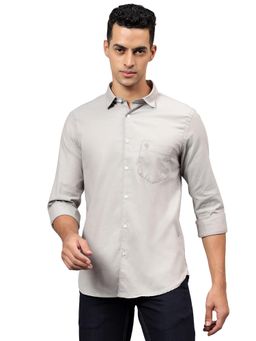 Cantabil - Men Grey Solid Full Sleeves Casual Shirt