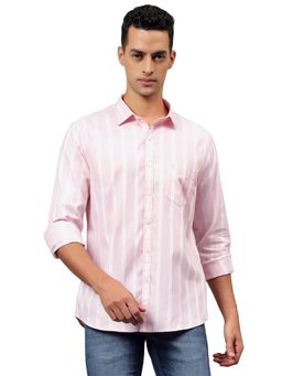 Cantabil - Men Pink Striped Full Sleeves Casual Shirt