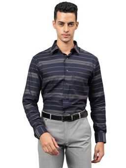 Cantabil - Men Navy Blue Striped Full Sleeves Formal Shirt