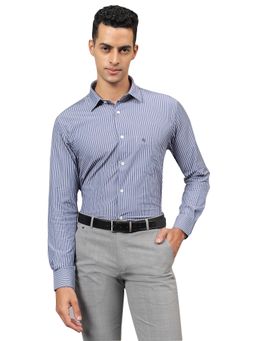 Cantabil - Men Navy Blue Striped Full Sleeves Formal Shirt