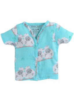 Polka Tots - Unisex Aqua Organic Cotton Half Sleeve Sheep Print Jabla