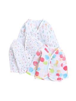 Polka Tots - Unisex White Cotton Full Sleeves Jablas (Pack Of 3)