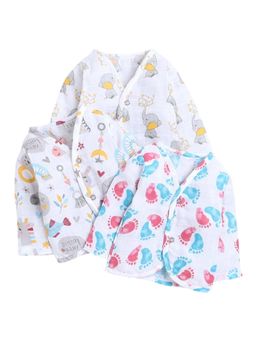 Polka Tots - Unisex White Cotton Full Sleeves Jablas (Pack Of 3)