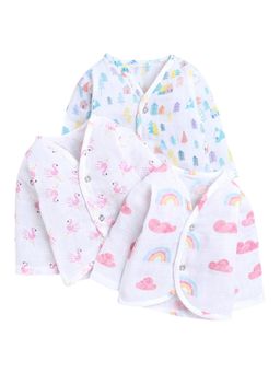 Polka Tots - Unisex White Cotton Full Sleeves Jablas (Pack Of 3)