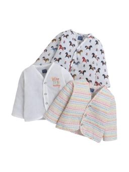 Polka Tots - Unisex Multi-Color Cotton Full Sleeves Jablas (Pack Of 3)