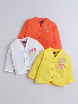 Polka Tots - Unisex Multi-Color Cotton Full Sleeves Jablas (Pack Of 3)